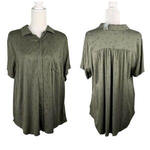 Torrid Stretch Challis Button-Front Shirt 2X 18/20 greens,